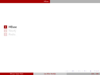 HBase
1 HBase
2 Neo4j
3 Redis
Minyar Sassi Hidri Les BDs NoSQL 134 / 194
 