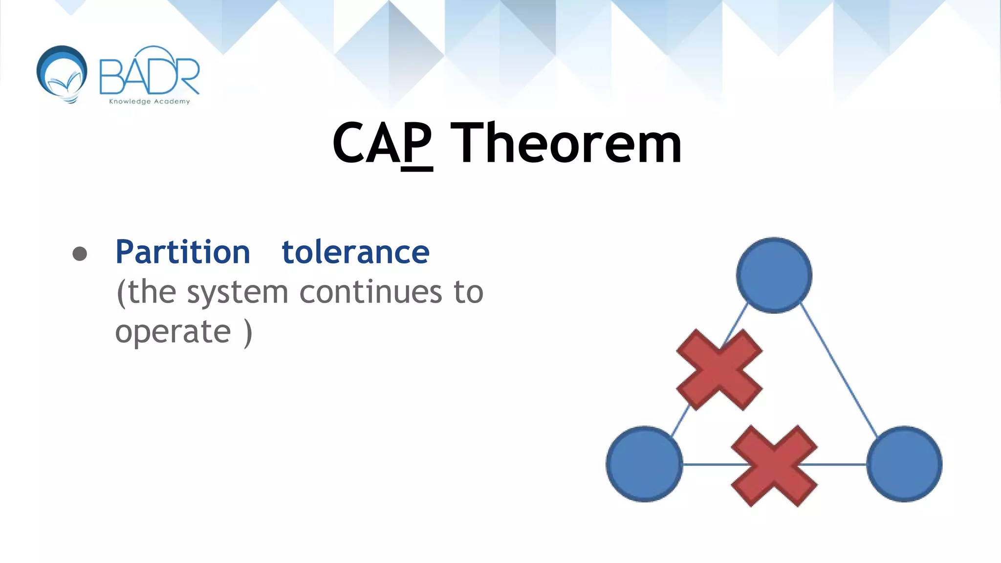 CAP Theorem
● Partition tolerance
(the system continues to
operate )
 