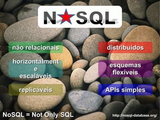 BASE otimista, aceitando que a consistência esteja em um “estado de fluxo” http://queue.acm.org/detail.cfm?id=1394128 Possibilita a escalabilidade horizontal... 