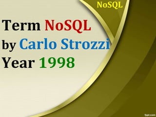NoSQL

Term NoSQL
by Carlo Strozzi
Year 1998

 