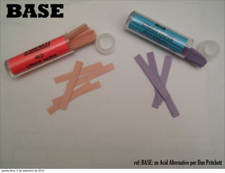 BASE




                                      ref: BASE: an Acid Alternative por Dan Pritchett
quinta-feira, 2 de setembro de 2010
 