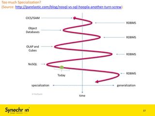 Too much Specialization?
(Source: http://parelastic.com/blog/nosql-vs-sql-hoopla-another-turn-screw)

37

 