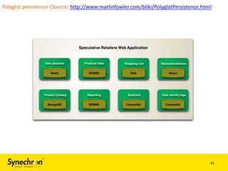 Polyglot persistence (Source: http://www.martinfowler.com/bliki/PolyglotPersistence.html)

41

 
