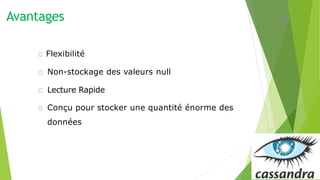 Avantages
Flexibilité
Non-stockage des valeurs null
Lecture Rapide
Conçu pour stocker une quantité énorme des
données
33
 