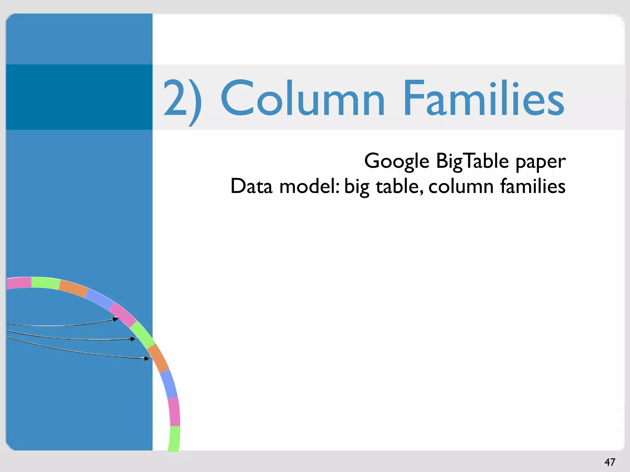 2) Column Families
                 Google BigTable paper
   Data model: big table, column families




                                            47
 