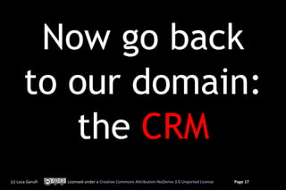 Now go back
to our domain:
the CRM
(c) Luca Garulli

Licensed under a Creative Commons Attribution-NoDerivs 3.0 Unported L...