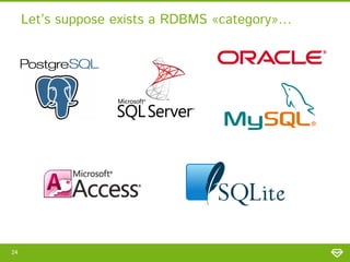 Let’s suppose exists a RDBMS «category»…

24

 