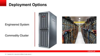 Deployment Options

Engineered System

Commodity Cluster

23

Copyright © 2013, Oracle and/or its affiliates. All rights reserved.

 