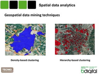 Spatialdata analytics 
Geospatialdataminingtechniques 
Density-basedclustering 
Hierarchy-basedclustering  