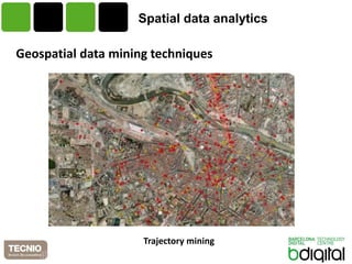 Spatialdata analytics 
Geospatialdataminingtechniques 
Trajectorymining  