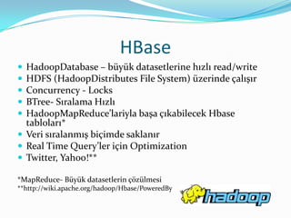 Tanıdık veri Tipleri Kullanır -> Array, Binary, Boolean, DateTime, Null, String, EmbeddedObjectindexlerVeriye ulaşma ve değiştirme yollarıDinamik Query’lerMapReduce