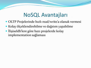 GraphDatabaseVeriyi tablolar yerine grafik yapıları (node, edge, property) üzerinde değerleri saklayan database çeşidi. Key – Value yapısına benzetilebilir.RDBMS –Static ve basit veriGraph – Dinamik ve karmaşık veri