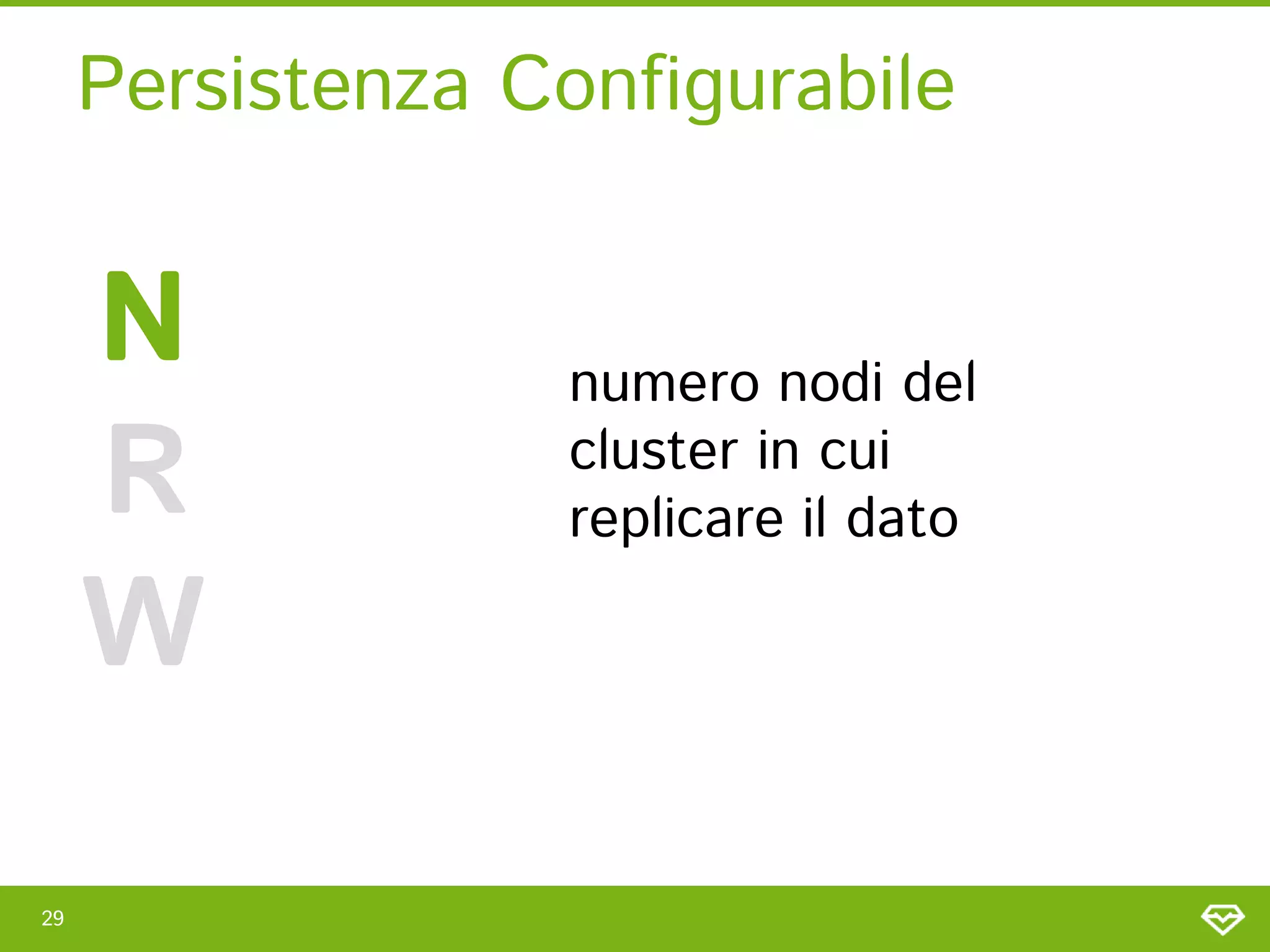 Persistenza Configurabile


     N            numero nodi del
     R            cluster in cui
                  replicare il dato

     W

29
 