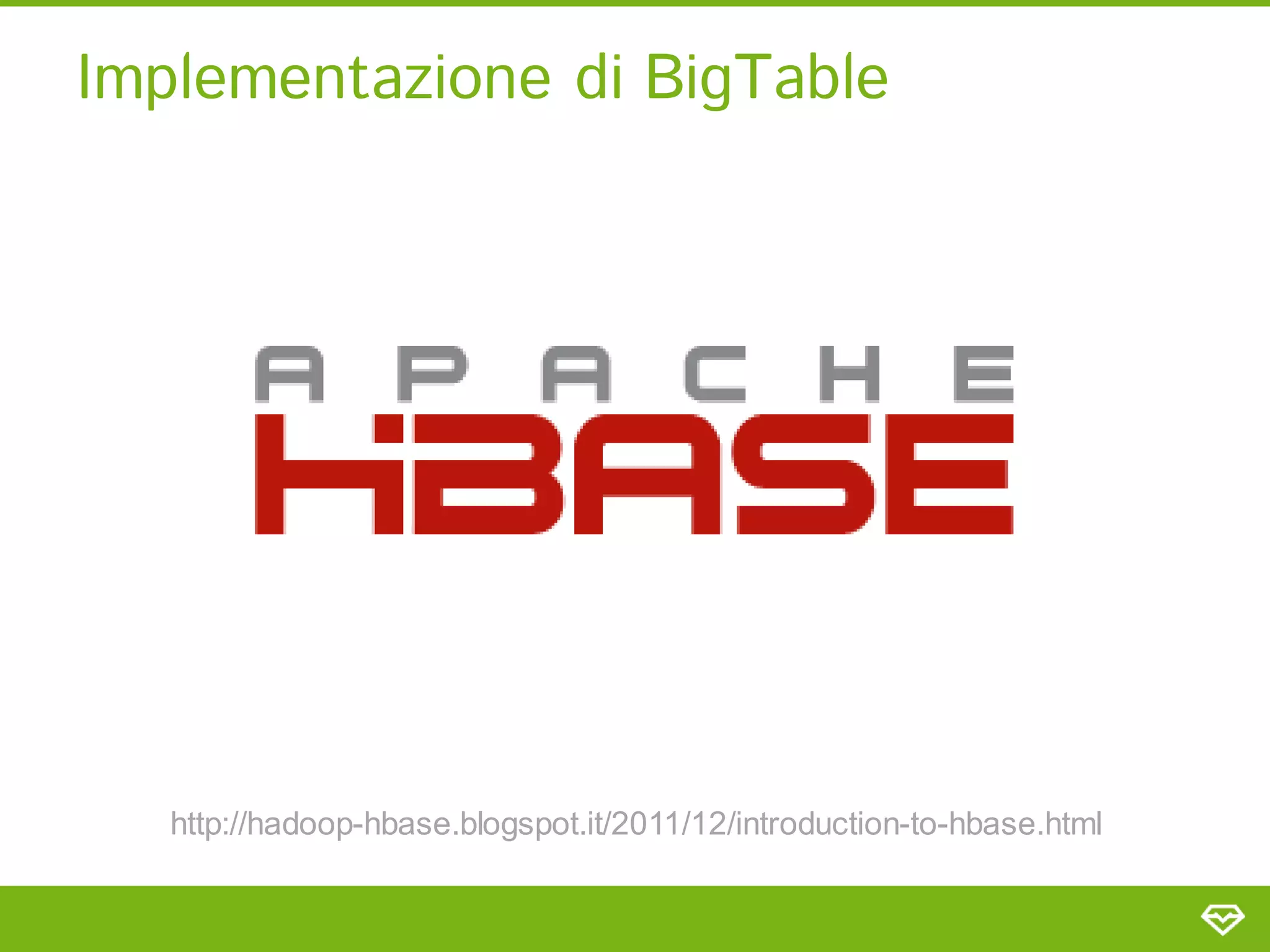 Implementazione di BigTable




   http://hadoop-hbase.blogspot.it/2011/12/introduction-to-hbase.html
 