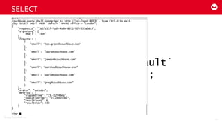 ©2014  Couchbase  Inc.
SELECT email FROM `default`
WHERE office = "London";
SELECT
30
 