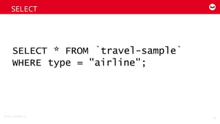 ©2014  Couchbase  Inc.
SELECT
48
SELECT * FROM `travel-sample`
WHERE type = "airline";
 