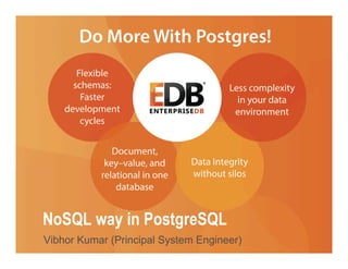 NoSQL way in PostgreSQL 
Vibhor Kumar (Principal System Engineer) 
 