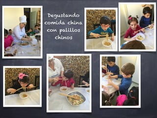 Degustando
comida china
con palillos
chinos
 