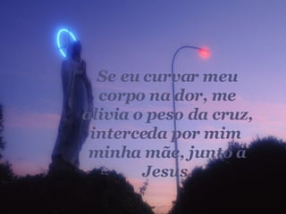 Se eu curvar meu corpo na dor, me alivia o peso da cruz, interceda por mim  minha mãe, junto a Jesus. 