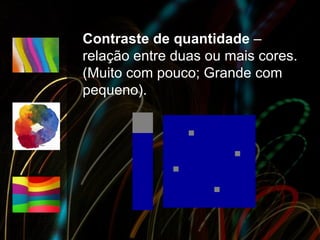 Contraste de quantidade –
relação entre duas ou mais cores.
(Muito com pouco; Grande com
pequeno).
 