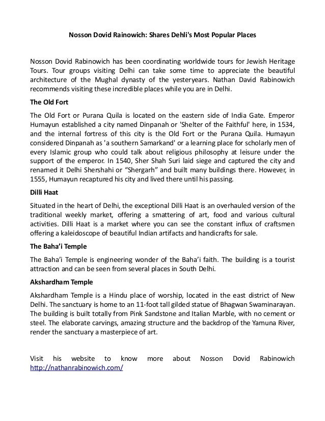Nosson Dovid Rainowich Shares Dehli's Most Popular Places