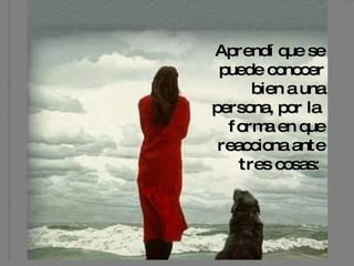 Aprendí que se puede conocer bien a una persona, por la  forma en que reacciona ante tres cosas:   