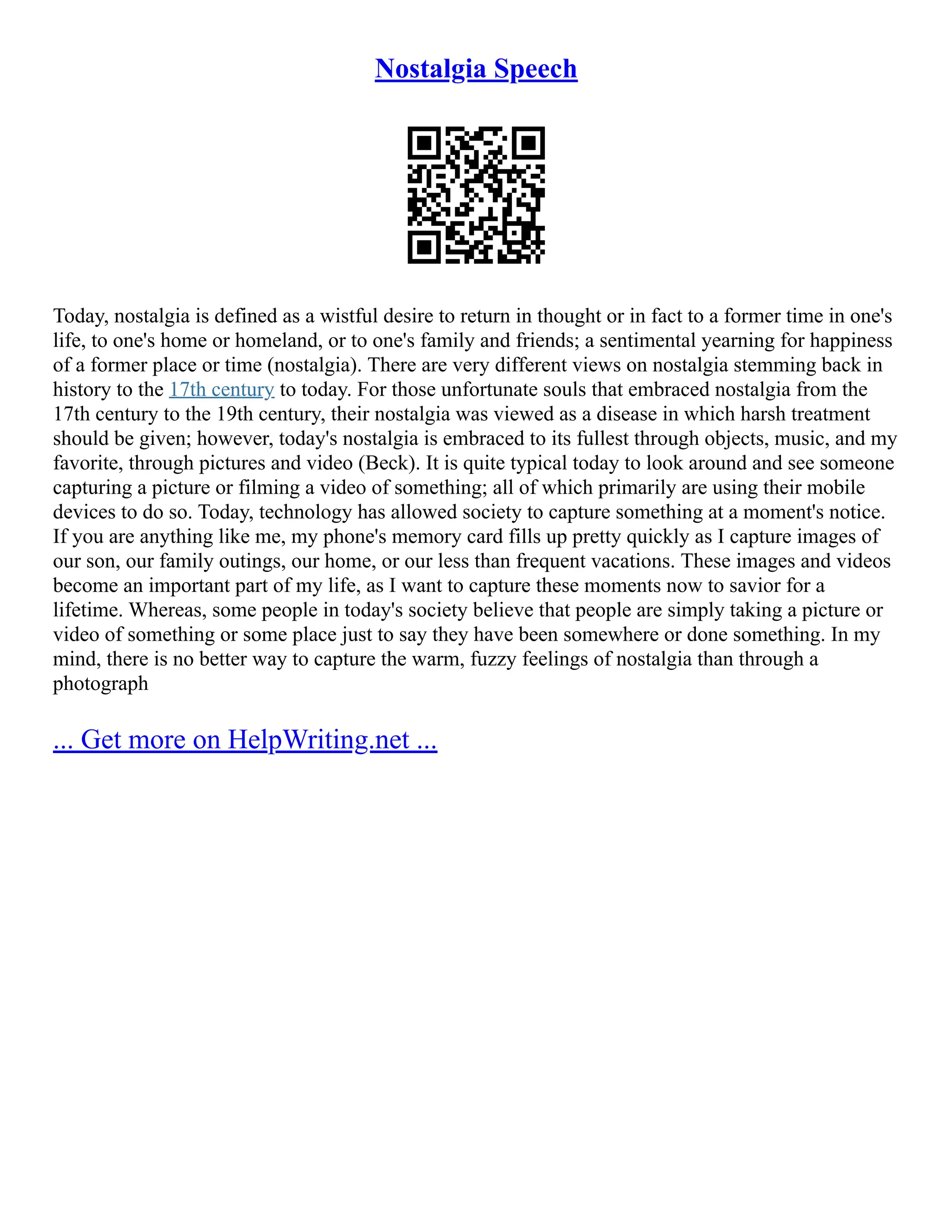 Nostalgia Speech | PDF