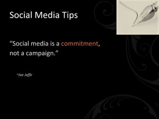 Social Media Steps <ul><li>Listen </li></ul><ul><li>Engage </li></ul><ul><li>Create Social Content </li></ul><ul><li>Gener...