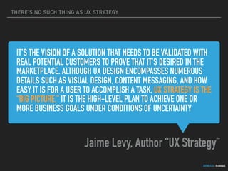 THERE’S NO SUCH THING AS UX STRATEGY
GOTHELF.CO / @JBOOGIE
IT’S THE VISION OF A SOLUTION THAT NEEDS TO BE VALIDATED WITH
R...