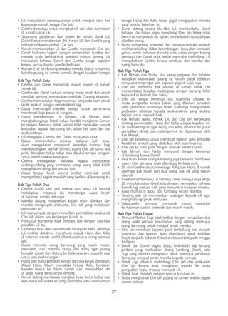 37
•	 Lili menyatakan persetujuannya untuk menjadi saksi kes
keganasan rumah tangga Che Jah.
•	 Geetha bersetuju untuk mengikut Lili dan akan bermalam
di rumah datuk Lili.
•	 Sepanjang perjalanan dari pekan ke rumah datuk Lili,
Danel hanya mendiamkan diri. Hanya Lili dan Geetha yang
berbual berkaitan perihal Che Jah.
•	 Nenek membenarkan Lili dan Geetha menziarahi Che Jah.
•	 Danel kelihatan kagum dengan penampilan Geetha dan
mereka mula berbual-bual sewaktu minum petang. Lili
merasakan bahawa Danel dan Geetha sangat sepadan
kerana kedua-duanya pandai berhujah.
•	 Rumah Che Jah kosong sewaktu mereka tiba di rumah itu.
Mereka pulang ke rumah semula dengan keadaan hampa.
Bab Tiga Puluh Satu
•	 Geetha dan Danel menikmati makan malam di rumah
nenek Lili.
•	 Geetha dan Danel berbual tentang madu lebah dan aktiviti
mendaki gunung, termasuklah mendaki Gunung Kinabalu.
•	 Geetha menceritakan kegemarannya yang suka akan aktiviti
lasak sejak di bangku persekolahan lagi.
•	 Datuk memanggil mereka bertiga untuk sama-sama
menikmati kopi panas di pangkin.
•	 Datuk memberitahu Lili bahawa Kak Mimah telah
menghubunginya. Datuk nekad hendak mengheret Seman
ke penjara. Menurut datuk, Seman telah melakukan banyak
kerosakan kepada hati orang lain, selain hati isteri dan hati
anak-anaknya.
•	 Lili mengagak Geetha dan Danel mula jatuh cinta.
•	 Datuk memberitahu mereka bahawa AJK surau
akan mengadakan mesyuarat keesokan harinya bagi
membincangkan perihal Seman, suami Che Jah sama ada
perlu ditangkap hidup-hidup atau dipukul sampai pengsan
untuk memudahkan kerja polis.
•	 Geetha menegaskan bahawa negara mempunyai
undang-undang yang bermakna setiap orang tidak boleh
menghukum orang lain sesuka hati.
•	 Datuk berasa kesal kerana lambat bertindak untuk
memperbetul segala masalah yang berlaku di kampung itu.
Bab Tiga Puluh Dua
•	 Geetha sudah satu jam terlena dan ketika Lili hendak
melelapkan matanya dia mendengar suara kecoh
di halaman rumah datuknya.
•	 Mereka datang melaporkan kubah telah dilarikan dan
mereka mengesyaki anak-anak Che Jah yang melakukan
perbuatan itu.
•	 Lili menyampuk dengan menafikan pembabitan anak-anak
Che Jah dalam kes kehilangan kubah itu.
•	 Penduduk kampung tidak berpuas hati dengan kata-kata
penafian Lili itu.
•	 Lili berasa risau akan keselamatan Haziq dan Rafiq. Akhirnya,
Lili melihat datuknya mengheret masuk Haziq dan Rafiq
di halaman rumah sambil dibantu oleh dua orang pemuda
lain.
•	 Datuk meminta orang kampung yang masih marah,
menuduh, dan memaki Haziq dan Rafiq agar pulang
bersolat subuh dan datang ke balai raya jam sepuluh pagi
untuk sesi perbincangan.
•	 Haziq dan Rafiq kelihatan lemah dan ada kesan dibelasah.
Wajah Haziq lebam manakala hidung Rafiq berdarah.
Mereka masuk ke dalam rumah dan merebahkan diri
di lantai ruang tamu tanpa diminta.
•	 Nenek datang membawa mangkuk besar berisi bubur nasi
ikan masin dan sedikit air campuran herba untuk memulihkan
tenaga Haziq dan Rafiq tetapi gagal mengejutkan mereka
yang tertidur keletihan itu.
•	 Danel datang secara tiba-tiba. Lili memberitahu Danel
bahawa dia hanya ingin menolong Che Jah tetapi tidak
berminat menyentuh isu kubah kerana kubah itu sudahpun
dilarikan orang.
•	 Haziq mengerang kesakitan dan matanya terbuka separuh
melihat sekeliling. Akibat kebimbangan Haziq akan bertindak
ganas, nenek berkawal di muka pintu dapur dengan batang
penyapu dan Danel pula berdiri mencuba melindungi Lili
menyebabkan Geetha berasa cemburu dan beredar dari
ruang tamu itu.
Bab Tiga Puluh Tiga
•	 Kak Mimah dan Nadia, dua orang pegawai dari Jabatan
Kebajikan Masyarakat datang ke rumah datuk sebelum
mesyuarat tergempar jam sepuluh pagi di balai raya.
•	 Che Jah menemui Kak Mimah di rumah datuk. Dia
menceritakan kejadian malangnya dengan panjang lebar
kepada Kak Mimah dan Nadia.
•	 Che Jah sangat bersetuju jika suaminya dibawa ke
muka pengadilan kerana kubah yang dilarikan semalam
ialah perbuatan suaminya tetapi suaminya menghalakan
perbuatan jahatnya kepada anak-anaknya yang sedang
belajar untuk menjadi baik.
•	 Kak Mimah, Nadia, nenek, Lili, dan Che Jah berbincang
tentang penempatan Haziq dan Rafiq selepas kejadian ini.
•	 Lili mencadangkan agar Haziq dan Rafiq dihantar ke pusat
pemulihan akhlak dan cadangannya itu dipersetujui oleh
Kak Mimah.
•	 Che Jah bersetuju untuk membuat laporan polis terhadap
kesalahan jenayah yang dilakukan oleh suaminya itu.
•	 Che Jah ke balai polis dengan menaiki kereta Danel.
•	 Kak Mimah dan Nadia menyusul dengan keretanya
di belakang kereta Danel.
•	 Dua buah kereta orang kampung juga bersedia membawa
suami Che Jah yang telah ditangkap ke balai polis.
•	 Lili dan Geetha disuruh menjaga Rafiq dan Haziq di rumah
ditemani Kak Bibah dan dua orang pak cik yang belum
dikenali.
•	 Geetha memberitahu Lili bahawa Danel menyukainya tetapi
Lili menolak usikan Geetha itu dengan menyatakan bahawa
banyak lagi perkara baik yang menanti di hadapan mereka.
•	 Rafiq muncul di dapur dan tumbang secara tiba-tiba.
•	 Seorang pak cik memberikan cadangan kepada Lili agar
menghubungi pihak ambulans.
•	 Sekumpulan pemuda mengarak masuk sepanduk
ke halaman sambil berteriak dan marah-marah.
Bab Tiga Puluh Empat
•	 Menurut Rashid, Sugi tidak terlibat dengan kemasukan dua
orang wakil pemaju perumahan yang datang memujuk
orang kampung untuk menjual tanah mereka.
•	 Che Jah membuat laporan polis berhubung kes jenayah
suaminya dan laporan akan disediakan untuk tindakan
lanjut daripada Jabatan Kebajikan Masyarakat pada minggu
hadapan.
•	 Datuk dan Danel begitu sibuk, lebih-lebih lagi tentang
perkara yang melibatkan abang kandung Danel, iaitu
Sugi yang dituduh menghasut datuk memujuk penduduk
kampung menjual tanah mereka kepada pemaju.
•	 Datuk juga dituduh melindungi Che Jah dan anak-anak
Che Jah kerana tidak mengheret mereka ke muka
pengadilan ketika mereka menculik Lili.
•	 Datuk tidak melatah dengan semua tuduhan itu.
•	 Nadia menghantar Che Jah pulang ke rumah setelah segala
urusan selesai.
 