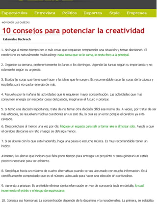 Nota 10 consejos para potenciar la creatividad