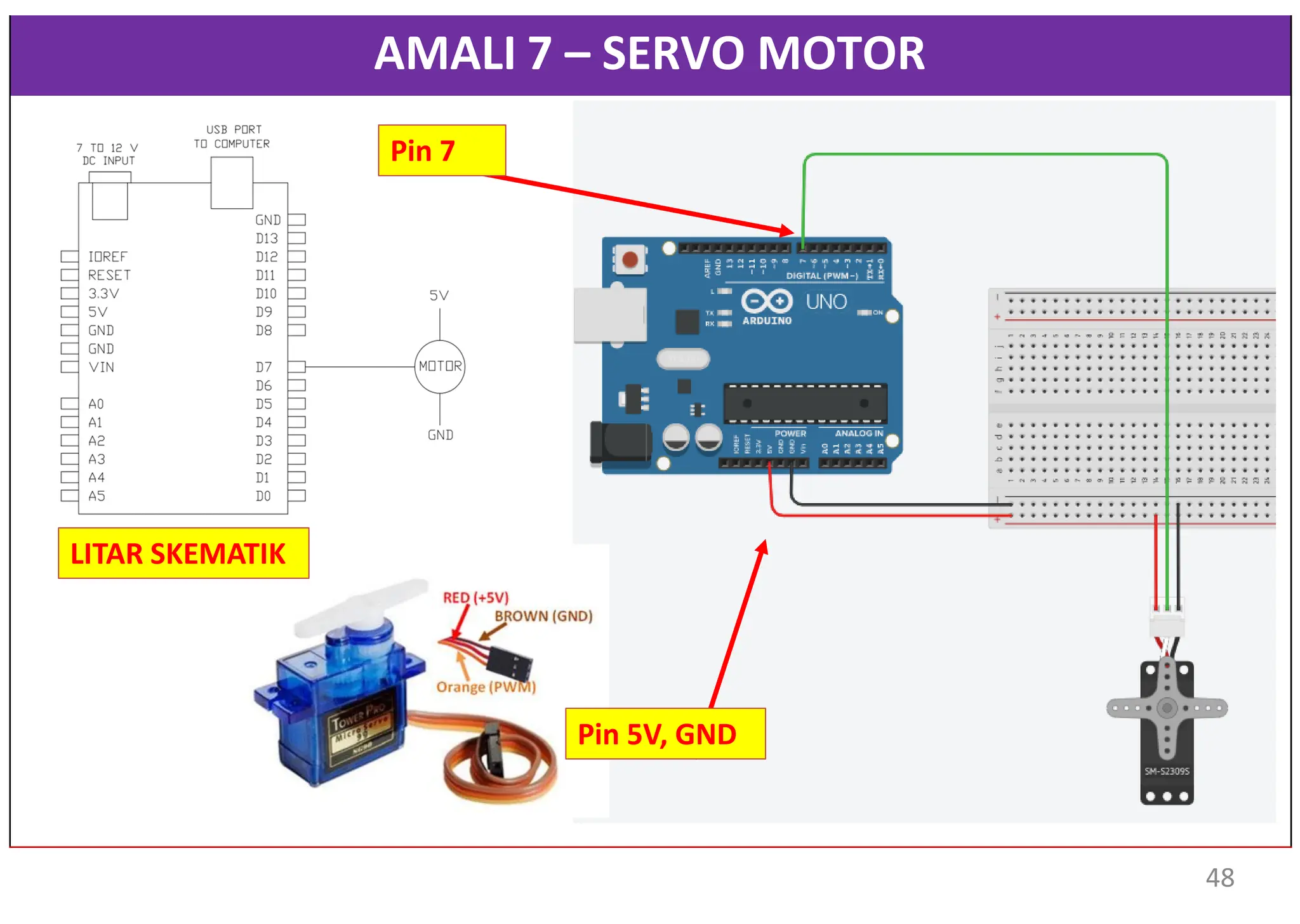 AMALI 7 – SERVO MOTOR
Pin 5V, GND
Pin 7
48
LITAR SKEMATIK
 