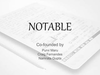 NOTABLE
Co-founded by
Purvi Maru
Craig Fernandes
Namrata Gupta
 