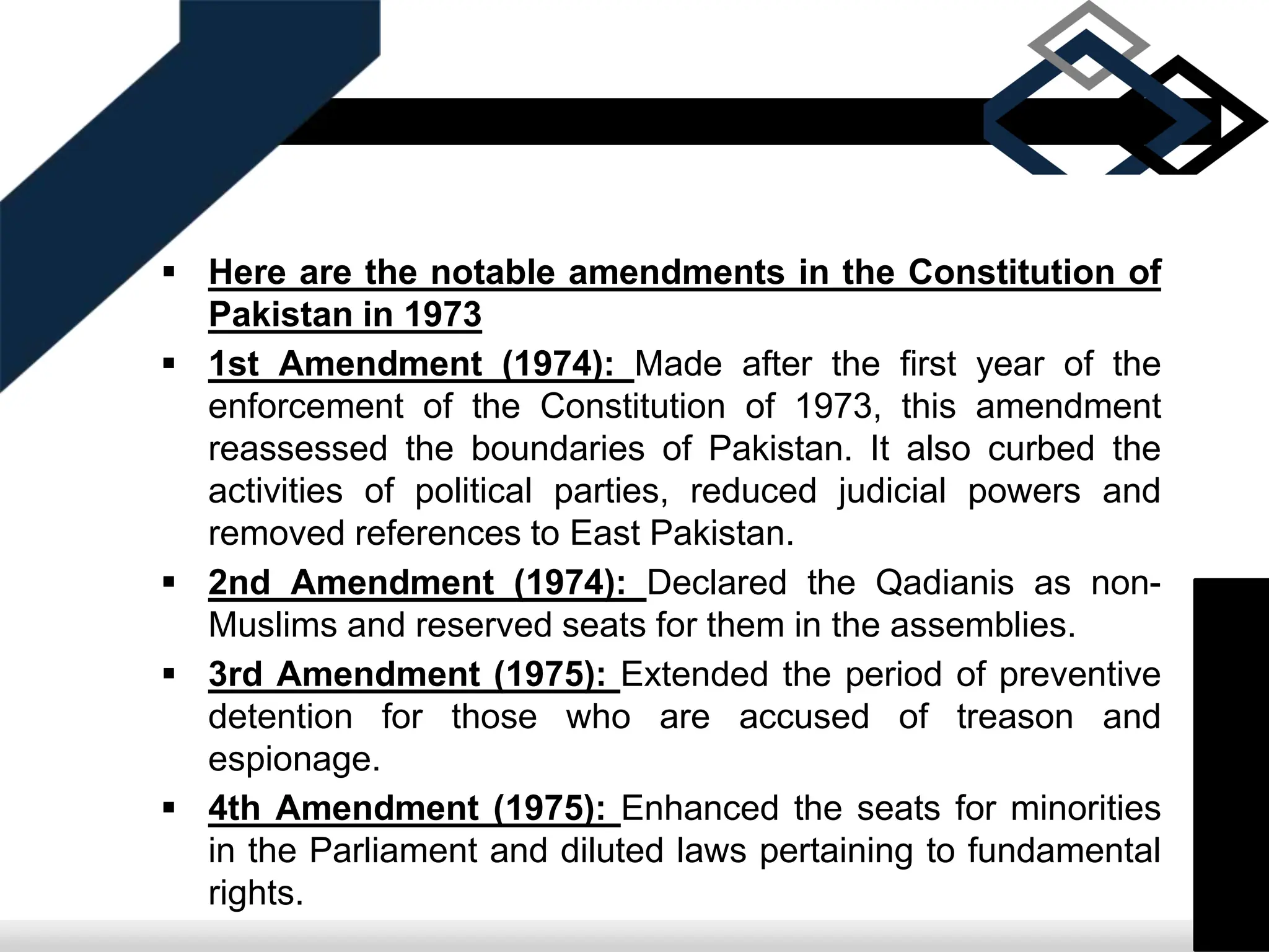 notable amendments for the constitution of pakistan | PPTX