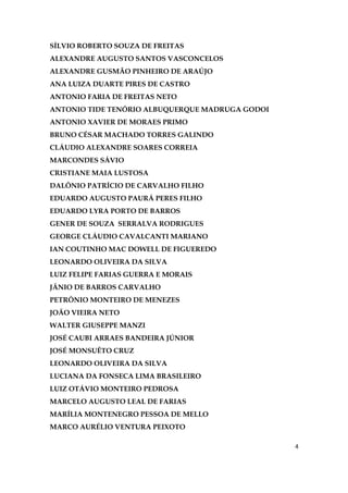 4
SÍLVIO ROBERTO SOUZA DE FREITAS
ALEXANDRE AUGUSTO SANTOS VASCONCELOS
ALEXANDRE GUSMÃO PINHEIRO DE ARAÚJO
ANA LUIZA DUARTE PIRES DE CASTRO
ANTONIO FARIA DE FREITAS NETO
ANTONIO TIDE TENÓRIO ALBUQUERQUE MADRUGA GODOI
ANTONIO XAVIER DE MORAES PRIMO
BRUNO CÉSAR MACHADO TORRES GALINDO
CLÁUDIO ALEXANDRE SOARES CORREIA
MARCONDES SÁVIO
CRISTIANE MAIA LUSTOSA
DALÔNIO PATRÍCIO DE CARVALHO FILHO
EDUARDO AUGUSTO PAURÁ PERES FILHO
EDUARDO LYRA PORTO DE BARROS
GENER DE SOUZA SERRALVA RODRIGUES
GEORGE CLÁUDIO CAVALCANTI MARIANO
IAN COUTINHO MAC DOWELL DE FIGUEREDO
LEONARDO OLIVEIRA DA SILVA
LUIZ FELIPE FARIAS GUERRA E MORAIS
JÂNIO DE BARROS CARVALHO
PETRÔNIO MONTEIRO DE MENEZES
JOÃO VIEIRA NETO
WALTER GIUSEPPE MANZI
JOSÉ CAUBI ARRAES BANDEIRA JÚNIOR
JOSÉ MONSUÊTO CRUZ
LEONARDO OLIVEIRA DA SILVA
LUCIANA DA FONSECA LIMA BRASILEIRO
LUIZ OTÁVIO MONTEIRO PEDROSA
MARCELO AUGUSTO LEAL DE FARIAS
MARÍLIA MONTENEGRO PESSOA DE MELLO
MARCO AURÉLIO VENTURA PEIXOTO
 