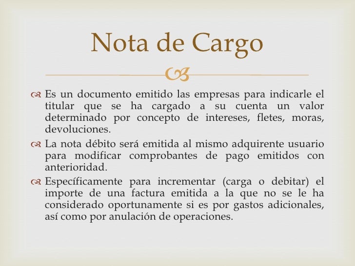Nota de cargo Nota de cargo