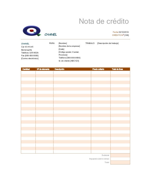 nota credito nota de ventas