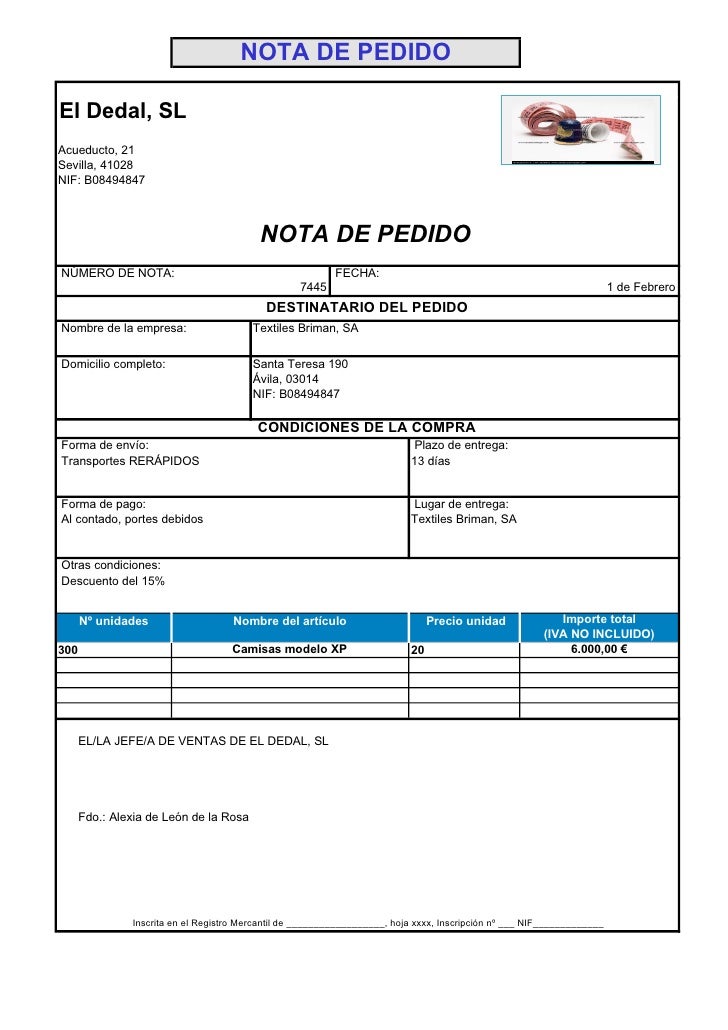 Nota De Pedido