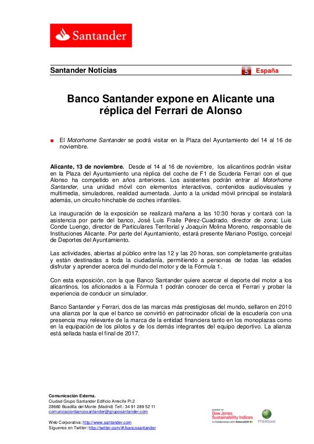 banco santander en alicante banco santander expone en alicante una r 233 plica del ferrari banco santander en alicante banco santander expone en alicante una r 233 plica del ferrari