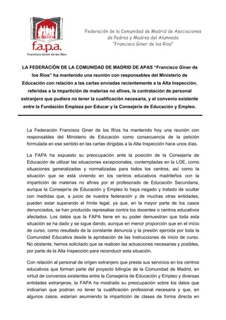 Federación de la Comunidad de Madrid de Asociaciones
                                        de Padres y Madres del Alumna...