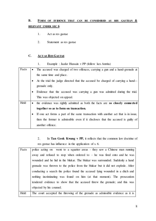 Relevancy of evidence under Section 6 of Evidence Act 1950
