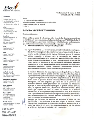 Ministro de Obras Públicas, Iván Arias, pide la renuncia del Gerente de BoA, éste le responde que no se irá