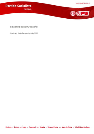 O GABINETE DE COMUNICAÇÃO


Cartaxo, 1 de Dezembro de 2012
 