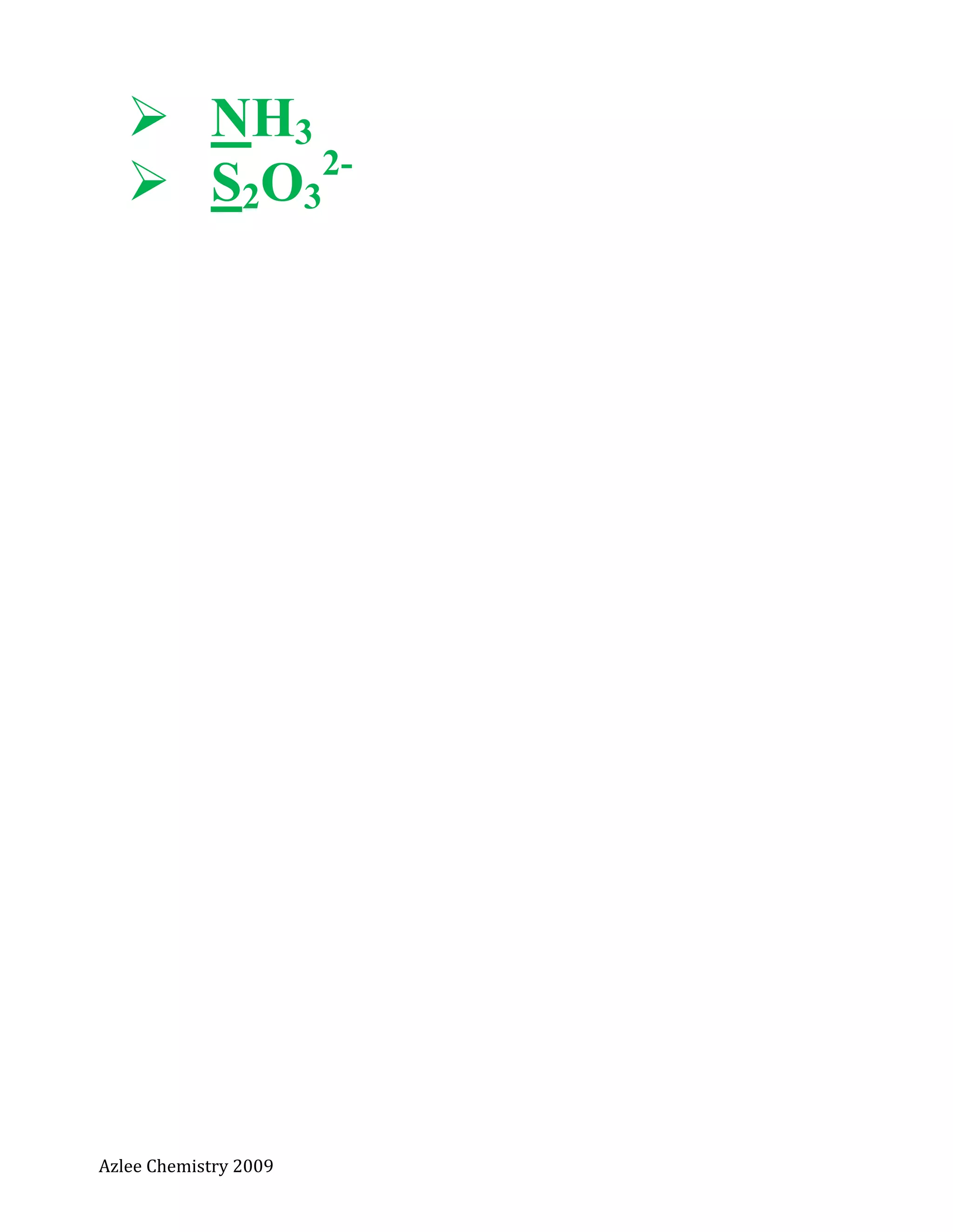 Azlee Chemistry 2009
 NH3
 S2O3
2-
 