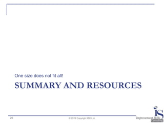 SUMMARY AND RESOURCES
One size does not fit all!
© 2016 Copyright ISC Ltd.26
 