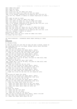 AISWEB - BOLETIM PERSONALIZADO - 01/05/2016 às 16:56:10 UTC - Total de Páginas: 49
página 21 de 49 :: IP 187.113.136.122 :: check 8DB0824C-EEC1-4050-ADF6B8690D22E907
SBRJ: UMBAD UZ44 PAGOG
SBRJ: NAXOP W6 VUKIK
SBRJ: UMBAD Z11 PAGOG
SBSV: BLOCK UZ10 PAI DCT UMBAD UZ44 PAGOG
SBSV: BLOCK UZ10 PUBAV UZ16 POSMU DCT CNF UZ21 MOXEP
(RMK: OS TFC DEVERAO INGRESSAR NA FIR BRASILIA BTN 1630-1900 UTC
(1530-1800 UTC, DURANTE A VIGENCIA DO HORARIO BRASILEIRO DE VERAO -
HBV)
SBVT: MABSI W6 ADA Z11 PAGOG
SBVT: SEKMI UL327 LUCNA DCT UMBAD UZ44 PAGOG
SBMO: UZ42 SAVBI DCT SARLA UZ10 PAI DCT UMBAD UZ44 PAGOG
SBMO: UZ42 RAIRA DCT PUBAV UZ16 POSMU DCT CNF UZ21 MOXEP
(RMK: OS TFC DEVERAO INGRESSAR NA FIR BRASILIA BTN 1630-1900 (1530
-1800 UTC, DURANTE A VIGENCIA DO HORARIO
BRASILEIRO DE VERAO - HBV)
SBRF: MCE UZ42 SAVBI DCT SARLA UZ10 PAI DCT UMBAD UZ44 PAGOG
SBRF: MCE UZ42 RAIRA DCT PUBAV UZ16 POSMU DCT CNF UZ21 MOXEP
(RMK: OS TFC DEVERAO INGRESSAR NA FIR BRASILIA BTN 1630-1900 (1530
-1800 UTC, DURANTE A VIGENCIA DO HORARIO
BRASILEIRO DE VERAO - HBV)
EUROPA: KODOS UL206 VTR UL327 LUCNA DCT UMBAD UZ44 PAGOG
VIA AORRA: ADA UZ44 PAGOG
SAO PAULO/GUARULHOS - GOVERNADOR ANDRE FRANCO MONTORO,SP (SBGR)
ATM
Z1202/2016
B) 08/04/16 00:52
C) 22/06/16 23:59
E) PROC CTL FLUXO ACT ACFT TKOF DE SBGR COM DEST A EUROPA, EXCETO AS
QUE PLANEJAREM SEUS FLT VIA AORRA, DEVERAO SEGUIR PELAS SEGUINTES
RTE PREFERENCIAIS:
1 - USAMO UZ14 NTL UN873 TASIL
(RMK: EM CASO DE ATIVACAO DAS AREAS SBR421, SBR431
UTILIZAR SID TRNS VUMEV PARA INTERCEPTAR A AWY UZ14)
2 - USAMO UZ14 SILUB DCT BHZ UW13 QUARU UN866 DEKON
(RMK: EM CASO DE ATIVACAO DAS AREAS SBR421, SBR431
UTILIZAR SID TRNS VUMEV PARA INTERCEPTAR A AWY UZ14)
3 - GENKO UZ42 UBNEK UL340 VUPIP UL206 PAMOX
(RMK: QUANDO RWY 27 EM USO EM SBGR, UTILIZAR SID TRNS EKIDI PARA
INTERCEPTAR A AWY UZ42)
4 - GENKO UZ42 XOGAR DCT SEGLI UN857 ERETU
(RMK: QUANDO RWY 27 EM USO EM SBGR, UTILIZAR SID TRNS EKIDI PARA
INTERCEPTAR A AWY UZ42)
5 - USAMO UZ14 SILUB DCT CNF UZ4 ISIXU
(RMK: EM CASO DE ATIVACAO DAS AREAS SBR421, SBR431
UTILIZAR SID TRNS VUMEV PARA INTERCEPTAR A AWY UZ14)
6 - USAMO UZ14 SILUB DCT CNF UZ4 BARKA UZ5 EGBIR
(RMK: EM CASO DE ATIVACAO DAS AREAS SBR421, SBR431
UTILIZAR SID TRNS VUMEV PARA INTERCEPTAR A AWY UZ14)
7 - USAMO UZ14 SILUB DCT BHZ UW13 PTL DCT UKLEM DCT GUTOI
DCT
0217S03922W DCT DAKAP UZ51 MOVGA
(RMK: EM CASO DE ATIVACAO DAS AREAS SBR421, SBR431
UTILIZAR SID TRNS VUMEV PARA INTERCEPTAR A AWY UZ14)
8 - USAMO UZ14 SILUB DCT CNF UZ3 BEL
(RMK: EM CASO DE ATIVACAO DAS AREAS SBR421, SBR431
UTILIZAR SID TRNS VUMEV PARA INTERCEPTAR A AWY UZ14)
9 - UKBEV UZ26 KOMLU UM654 PACAS UZ4 ISIXU
10 - UKBEV UZ26 KOMLU UM654 HATCH UZ3 BEL UZ54 SAPGO
11 - UKBEV UZ26 KOMLU UM654 PACAS UZ4 BARKA UZ5 EGBIR
12 - UKBEV UZ26 KOMLU UM654 PUREU DCT GUTOI DCT
0217S03922W
DCT DAKAP UZ51 MOVGA
13 - UKBEV UZ26 BEL UZ54 SAPGO
14 - UKBEV UZ26 BSI UZ5 EGBIR
15 - USAMO UZ14 SILUB DCT CNF UZ4 SLI
(RMK: EM CASO DE ATIVACAO DAS AREAS SBR421, SBR431 UTILIZAR
SID TRNS VUMEV PARA INTERCEPTAR A AWY UZ14)
16 - UKBEV UZ26 KOMLU UM654 PACAS UZ4 SLI
 