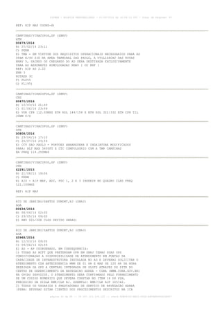 AISWEB - BOLETIM PERSONALIZADO - 01/05/2016 às 16:56:10 UTC - Total de Páginas: 49
página 30 de 49 :: IP 187.113.136.122 :: check 8DB0824C-EEC1-4050-ADF6B8690D22E907
REF: AIP MAP COORD-8)
CAMPINAS/VIRACOPOS,SP (SBKP)
ATM
D0679/2014
B) 25/02/14 23:11
C) PERM
E) TMA - EM VIRTUDE DOS REQUISITOS OPERACIONAIS NECESSARIOS PARA AS
STAR E/OU SID NA AREA TERMINAL SAO PAULO, A UTILIZACAO DAS ROTAS
RNAV 5, SAINDO OU CHEGANDO DO AD SERA DESTINADA EXCLUSIVAMENTE
PARA AS AERONAVES HOMOLOGADAS RNAV 1 OU RNP 1
REF: AIP AD 2.22
ENR 3
ROTAER 3C
F) FL055
G) FL195)
CAMPINAS/VIRACOPOS,SP (SBKP)
CNS
D0470/2016
B) 10/03/16 21:49
C) 01/06/16 23:59
E) VOR CPN 112.00MHZ BTN RDL 144/154 E BTN RDL 322/332 BTN CPN TIL
20NM U/S
CAMPINAS/VIRACOPOS,SP (SBKP)
OTR
D0808/2016
B) 29/04/16 17:10
C) 26/07/16 23:59
E) CCV SAO PAULO - PORTOES ANHANGUERA E INDAIATUBA MODIFICADOS
PARA: ALT MAX 3600FT E CTC COMPULSORIO COM A TWR CAMPINAS
NA FREQ 118.250MHZ
CAMPINAS/VIRACOPOS,SP (SBKP)
OTR
Z2291/2015
B) 21/08/15 19:06
C) PERM
E) AIS - AIP MAP, ADC, PDC 1, 2 E 3 INSERIR NO QUADRO CLRD FREQ
121.100MHZ
REF: AIP MAP
RIO DE JANEIRO/SANTOS DUMONT,RJ (SBRJ)
AGA
D0634/2016
B) 08/04/16 02:00
C) 29/05/16 09:00
E) RWY 02L/20R CLSD DEVIDO OBRAS)
RIO DE JANEIRO/SANTOS DUMONT,RJ (SBRJ)
AGA
Z0968/2016
B) 12/03/16 09:00
C) 09/06/16 02:59
E) AD - AP COORDENADO, EM CONSEQUENCIA:
1) TODAS AS ACFT QUE PRETENDAM OPR EM SBRJ TERAO SUAS OPS
CONDICIONADAS A DISPONIBILIDADE DE ATENDIMENTO EM FUNCAO DA
CAPACIDADE DE INFRAESTRUTURA INSTALADA NO AD E DEVERAO SOLICITAR O
ATENDIMENTO COM ANTECEDENCIA MNM DE 01 HR E MAX DE 120 HR DA HORA
DESEJADA DA OPS A CENTRAL INTEGRADA DE SLOTS ATRAVES DO SITE DO
CENTRO DE GERENCIAMENTO DA NAVEGACAO AEREA - CGNA (WWW.CGNA.GOV.BR)
NA OPCAO SERVICOS. O ATENDIMENTO SERA CONFIRMADO PELO FORNECIMENTO
DE UM CODIGO NUMERICO QUE DEVERA CONSTAR NO ITEM 18 DO PLN,
PRECEDIDO DA SIGLA RMK/CLR RJ. EXEMPLO: RMK/CLR RJP 165342.
2) TODOS OS USUARIOS E PRESTADORES DE SERVICO DE NAVEGACAO AEREA
(PSNA) DEVERAO ESTAR CIENTES DOS PROCEDIMENTOS DESCRITOS NA ICA
 