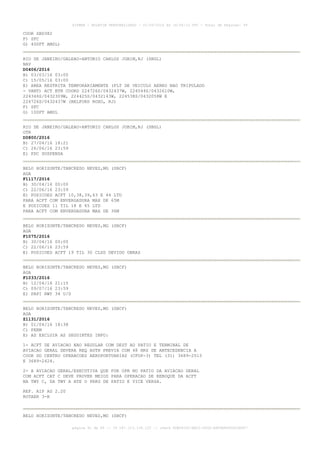 AISWEB - BOLETIM PERSONALIZADO - 01/05/2016 às 16:56:10 UTC - Total de Páginas: 49
página 41 de 49 :: IP 187.113.136.122 :: check 8DB0824C-EEC1-4050-ADF6B8690D22E907
COOR SBD382
F) SFC
G) 400FT AMSL)
RIO DE JANEIRO/GALEAO-ANTONIO CARLOS JOBIM,RJ (SBGL)
NAV
D0406/2016
B) 03/03/16 03:00
C) 15/05/16 03:00
E) AREA RESTRITA TEMPORARIAMENTE (FLT DE VEICULO AEREO NAO TRIPULADO
- VANT) ACT BTN COORD 224726S/0432437W, 224544S/0432610W,
224346S/0432309W, 224425S/0432143W, 224538S/0432058W E
224726S/0432437W (BELFORD ROXO, RJ)
F) SFC
G) 100FT AMSL
RIO DE JANEIRO/GALEAO-ANTONIO CARLOS JOBIM,RJ (SBGL)
OTR
D0800/2016
B) 27/04/16 18:21
C) 26/06/16 23:59
E) PDC SUSPENSA
BELO HORIZONTE/TANCREDO NEVES,MG (SBCF)
AGA
F1117/2016
B) 30/04/16 00:00
C) 22/06/16 23:59
E) POSICOES ACFT 10,38,39,43 E 44 LTD
PARA ACFT COM ENVERGADURA MAX DE 65M
E POSICOES 11 TIL 18 E 45 LTD
PARA ACFT COM ENVERGADURA MAX DE 36M
BELO HORIZONTE/TANCREDO NEVES,MG (SBCF)
AGA
F1075/2016
B) 30/04/16 00:00
C) 22/06/16 23:59
E) POSICOES ACFT 19 TIL 30 CLSD DEVIDO OBRAS
BELO HORIZONTE/TANCREDO NEVES,MG (SBCF)
AGA
F1033/2016
B) 12/04/16 21:15
C) 09/07/16 23:59
E) PAPI RWY 34 U/S
BELO HORIZONTE/TANCREDO NEVES,MG (SBCF)
AGA
Z1131/2016
B) 01/04/16 18:38
C) PERM
E) AD EXCLUIR AS SEGUINTES INFO:
1- ACFT DE AVIACAO NAO REGULAR COM DEST AO PATIO E TERMINAL DE
AVIACAO GERAL DEVERA REQ AUTH PREVIA COM 48 HRS DE ANTECEDENCIA A
COOR DO CENTRO OPERACOES AEROPORTUARIAS (CFOP-3) TEL (31) 3689-2513
E 3689-2424.
2- A AVIACAO GERAL/EXECUTIVA QUE FOR OPR NO PATIO DA AVIACAO GERAL
COM ACFT CAT C DEVE PROVER MEIOS PARA OPERACAO DE REBOQUE DA ACFT
NA TWY C, DA TWY A ATE O PRKG DE PATIO E VICE VERSA.
REF. AIP AD 2.20
ROTAER 3-B
BELO HORIZONTE/TANCREDO NEVES,MG (SBCF)
 