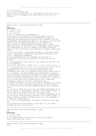 AISWEB - BOLETIM PERSONALIZADO - 01/05/2016 às 16:56:10 UTC - Total de Páginas: 49
página 44 de 49 :: IP 187.113.136.122 :: check 8DB0824C-EEC1-4050-ADF6B8690D22E907
C) 04/07/16 23:59
E) AD - MODIFICAR RMK PARA:
PRB FLT LOCAL NO CIRCUITO DE TFC TREINAMENTO DE PROC IFR DE TGL OU
DEMAIS TIPOS DE TREINAMENTO QUE INTERFIRAM MOV AD DE 0800-1500
1800-0200
BRASILIA/PRES. JUSCELINO KUBITSCHEK,DF (SBBR)
AGA
Z0966/2016
B) 12/03/16 11:00
C) 09/06/16 14:00
D) DLY 1100-1400
E) AD - AP COORDENADO, EM CONSEQUENCIA:
1) TODAS AS ACFT QUE PRETENDAM OPR EM SBBR TERAO SUAS OPS
CONDICIONADAS A DISPONIBILIDADE DE ATENDIMENTO EM FUNCAO DA
CAPACIDADE DE INFRAESTRUTURA INSTALADA NO AD E DEVERAO SOLICITAR
O ATENDIMENTO COM ANTECEDENCIA MNM DE 01 HR E MAX DE 120 HR DA HORA
DESEJADA DA OPS A CENTRAL INTEGRADA DE SLOTS ATRAVES DO
SITE DO CENTRO DE GERENCIAMENTO DA NAVEGACAO AEREA - CGNA
(WWW.CGNA.GOV.BR) NA OPCAO SERVICOS. O ATENDIMENTO SERA CONFIRMADO
PELO FORNECIMENTO DE UM CODIGO NUMERICO QUE DEVERA CONSTAR NO
ITEM 18 DO PLN, PRECEDIDO DA SIGLA RMK/CLR BR. EXEMPLO: RMK/CLR BRP
165342.
2) TODOS OS USUARIOS E PRESTADORES DE SERVICO DE NAVEGACAO AEREA
(PSNA) DEVERAO ESTAR CIENTES DOS PROCEDIMENTOS DESCRITOS NA ICA
100-41 - AERODROMOS COORDENADOS
3) SEJA CONSIDERADO ESTE AP COORDENADO COMO DE NIVEL A,
NECESSITANDO DE SLOT ATC PARA REALIZAR OPS TANTO DE LDG COMO
DE TKOF;
4) O AP COORDENADO DE SBBR (NIVEL A) NAO PODERA SER UTILIZADO COMO
AD DE ALTERNATIVA;
5) NAO SERAO APLICADOS OS ITENS 3.6.16, 3.6.18, 3.6.20, 3.6.21,
3.7, 3.8.1, 3.8.2, 3.8.4, 3.8.5, 3.8.6, 3.8.7 E 3.8.8 DA ICA 100-41
6) A DISPONIBILIDADE DE SLOT ATC DE OPORTUNIDADE NAO SERA
APRESENTADA PELO SITE E SIM GERENCIADO PELOS ORGAOS ATC EM
COORDENACAO COM A SALA AIS, CONFORME PREVISTO NO AIP BRASIL ENR 1.9
7) OS CRITERIOS E OS PROCEDIMENTOS PARA APRESENTACAO DO PLANO DE
VOO, EM RELACAO AO PERIODO DE ANTECEDENCIA E LOCAL DE APRESENTACAO
SERAO OS APLICADOS ATUALMENTE NAS REGRAS DAS PUBLICACOES VIGENTES
8) AS ACFT DE ASA ROTATIVA EM FLT VFR (V), VFR/IFR (Z), IFR/VFR (Y)
E IFR (I) NAO ESTAO SUBJ A OBTENCAO DE SLOT ATC. DEVERA SER
INFORMADO NO CAMPO 18 DO PLN EX.: RMK/OPR HEL IFR.
9) ESTARAO DISPENSADAS DE SLOT ATC EM SBBR AS AERONAVES CUJA ORIGEM
OU DESTINO SEJA SBSP, DESDE QUE POSSUAM SLOT ATC VALIDO EM SBSP.
10) SERA APLICADO SLOT DE OPORTUNIDADE EM SBBR AS ACFT CITADAS NO
ITEM 9.
11) AS ACFT DE POSSE DE UM SLOT ATC, QUE TENHAM CONHECIMENTO DA SUA
NAO UTILIZACAO COM ANTECEDENCIA SUPERIOR A 04 HR (QUATRO HORAS) DO
HORARIO PREVISTO, DEVERAO CANCELA-LO PELO SITE DO CGNA.
12) AS ACFT DE POSSE DE UM SLOT ATC, QUE TENHAM CONHECIMENTO DA SUA
NAO UTILIZACAO COM ANTECEDENCIA INFERIOR A 04 HR (QUATRO HORAS) DO
HORARIO PREVISTO, DEVERAO INFORMAR A SALA AIS DO AP COORDENADO OU
AO ORGAO ATC, QUANDO EM VOO.
13) O PERIODO DE FUNCIONAMENTO DA CENTRAL INTEGRADA DE SLOTS SERA
H24.
14) PARA MAIORES ESCLARECIMENTOS, LIGAR PARA O TEL DA CENTRAL
INTEGRADA DE SLOTS: 0800-282-6612.
BRASILIA/PRES. JUSCELINO KUBITSCHEK,DF (SBBR)
AGA
F0633/2016
B) 25/02/16 20:46
C) 23/05/16 23:59
E) AD SEPARACAO MNM BTN ACFT DENTRO DE UM RAIO DE 40NM EM
TORNO DO AD PODERA SER DE 3NM
BRASILIA/PRES. JUSCELINO KUBITSCHEK,DF (SBBR)
AGA
 