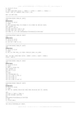 AISWEB - BOLETIM PERSONALIZADO - 01/05/2016 às 16:56:10 UTC - Total de Páginas: 49
página 9 de 49 :: IP 187.113.136.122 :: check 8DB0824C-EEC1-4050-ADF6B8690D22E907
B) 18/06/15 20:41
C) PERM
E) SBCT STAR RNAV ALVOX 1 - AMERO 1 - NITGO 1 - PAKOV 1 - PERNA 1 -
SIDOX 1 RWY 15: SOMENTE STAR SIDOX 1 CNL
REF: AIP MAP STAR
CURITIBA/AFONSO PENA,PR (SBCT)
ATM
E0419/2014
B) 29/01/14 08:29
C) PERM
E) APP CURITIBA FREQ 120.950MHZ E 133.150MHZ HR SER H24 INSTL
REF: ROTAER 3-C
AIP ENR 2.1 AD2.18
AIP MAP SBCT SID, STAR E IAC
AIP MAP SBBI VAC, SID E IAC
AIP ENRC L1, H1 E ARC NAVEGANTES/FLORIANOPOLIS/CURITIBA)
CURITIBA/AFONSO PENA,PR (SBCT)
CNS
E0881/2016
B) 09/03/16 19:30
C) 06/06/16 21:00
E) ILS CAT I RWY 33 U/S
CURITIBA/AFONSO PENA,PR (SBCT)
CNS
Z0642/2015
B) 30/03/15 21:00
C) PERM
E) FAC A/G TWR FREQ 118.55MHZ CORRIGIR PARA 118.15MHZ
REF. AIP MAP (STAR RNAV ALVOX 1 AMERO 1 NITGO 1 PAKOV 1 PERNA 1
SIDOX 1 RWY15)
CURITIBA/AFONSO PENA,PR (SBCT)
CNS
E2087/2014
B) 23/06/14 00:00
C) PERM
E) NDB IT 325KHZ CNL
REF: ROTAER 3-C
AIP ENR 6 L1/H1
ENR 4.1
AIP MAP:
IAC VOR/DME(RWY 29)
IAC ILS V RWY 15 CAT II
IAC ILS W RWY 15
IAC ILS Z RWY 15
IAC ILS X RWY 15 CAT II)
CURITIBA/AFONSO PENA,PR (SBCT)
NAV
E1938/2015
B) 06/07/15 19:44
C) PERM
E) SBR 591 (REPAR) MODIFICAR PARA AREA PROIBIDA SBP 591 (REPAR)
REF:
AIP ENR 5.1 ENR 6.1 ENRC L1
AIP MAP ATCSMAC CURITIBA
ARC
NAVEGANTES-FLORIANOPOLIS-CURITIBA
F) GND
G) 1000FT AMSL)
SAO PAULO/CONGONHAS,SP (SBSP)
 